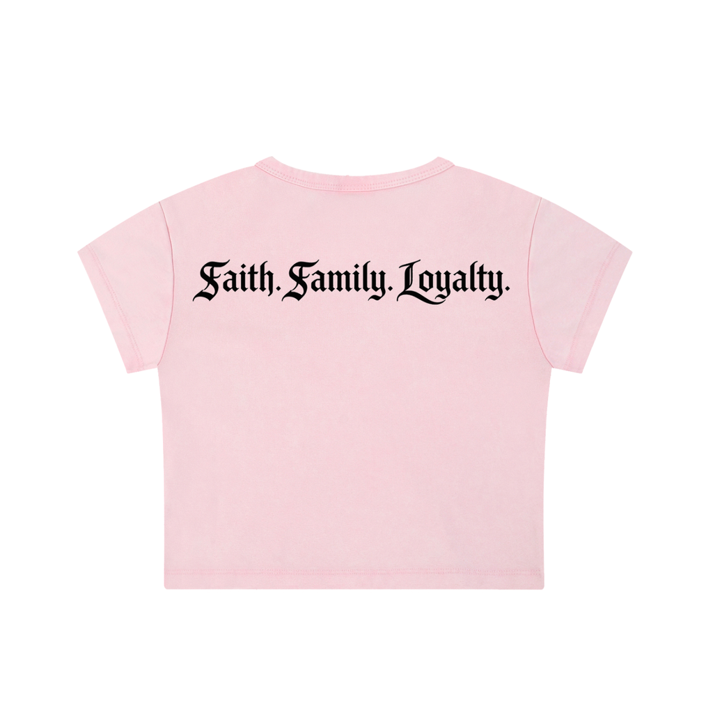 Womens Faith.Family.Loyalty. Crop top